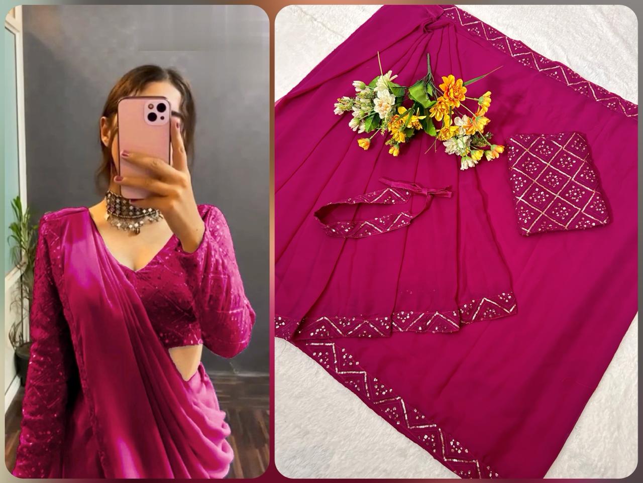 Krishi Pure Faux Georgette Silk Party Wear Readymade Sarees Wholesale Market In Surat
